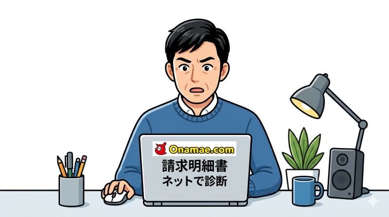 お名前.comのネットde診断と謎の請求に驚く男性